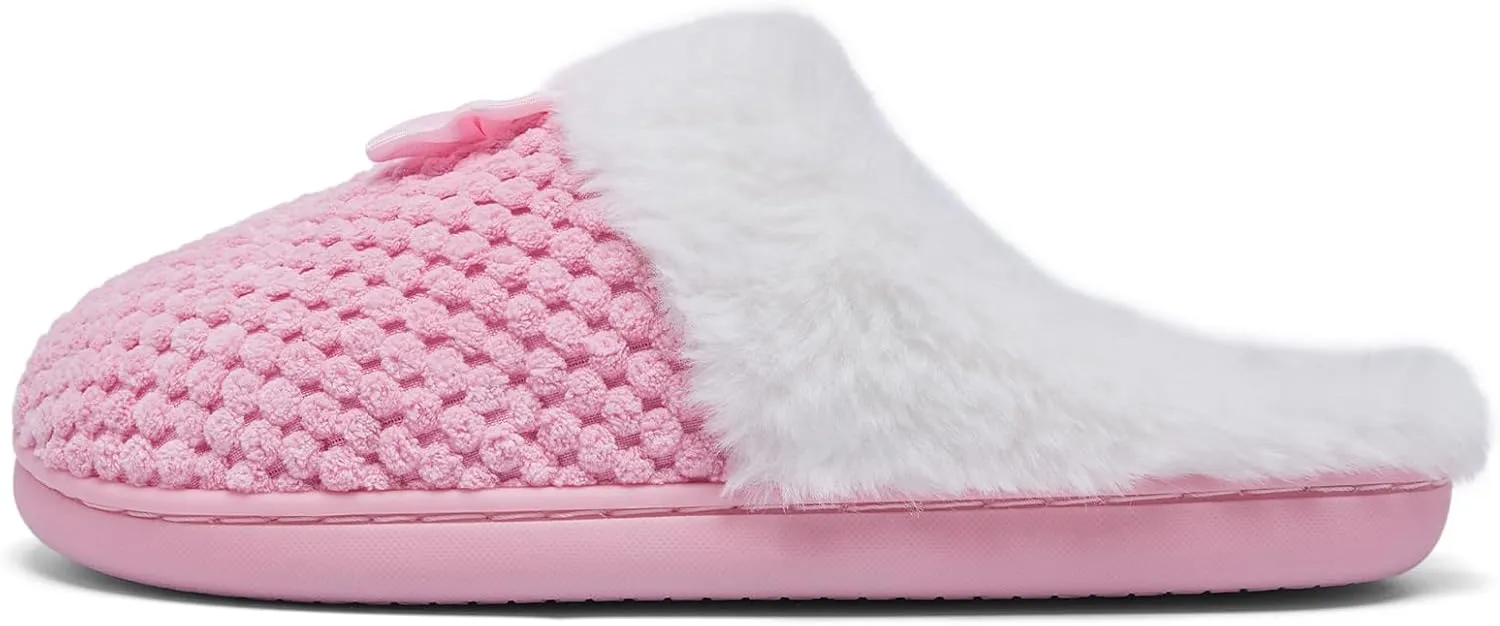 Kids Toddler Girls Slippers Memory Foam Comfort Wool-Like Plush Fleece Lined Winter House Shoes for Indoor