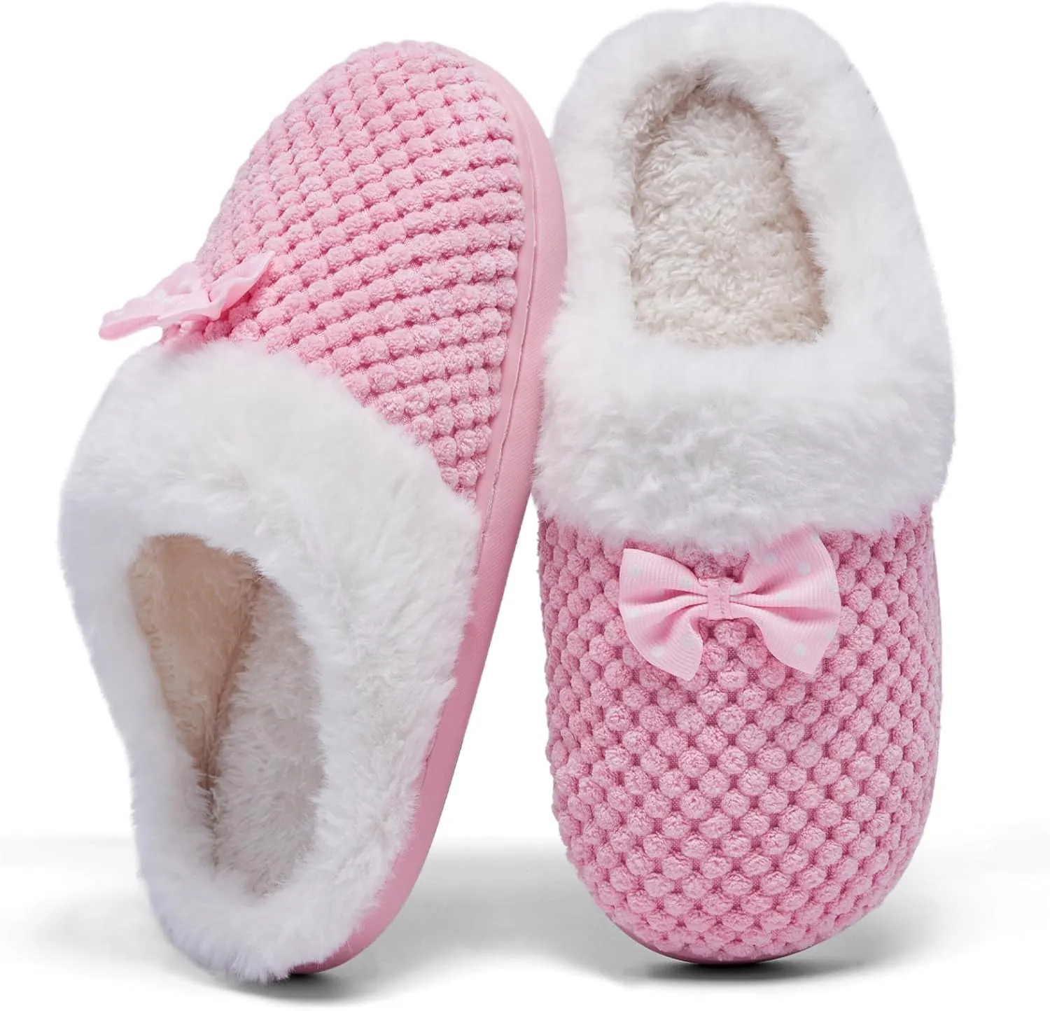 Kids Toddler Girls Slippers Memory Foam Comfort Wool-Like Plush Fleece Lined Winter House Shoes for Indoor