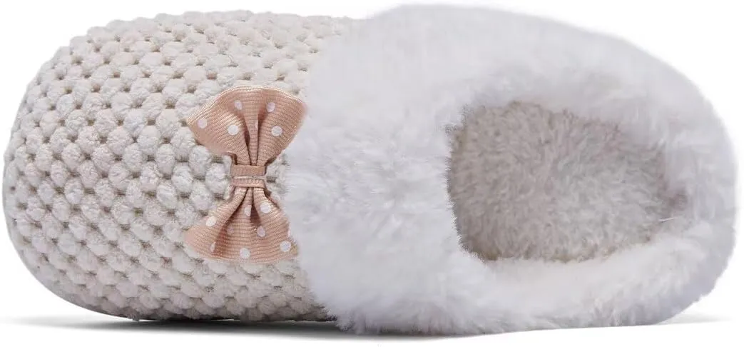 Kids Toddler Girls Slippers Memory Foam Comfort Wool-Like Plush Fleece Lined Winter House Shoes for Indoor