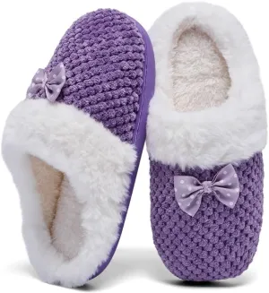 Kids Toddler Girls Slippers Memory Foam Comfort Wool-Like Plush Fleece Lined Winter House Shoes for Indoor
