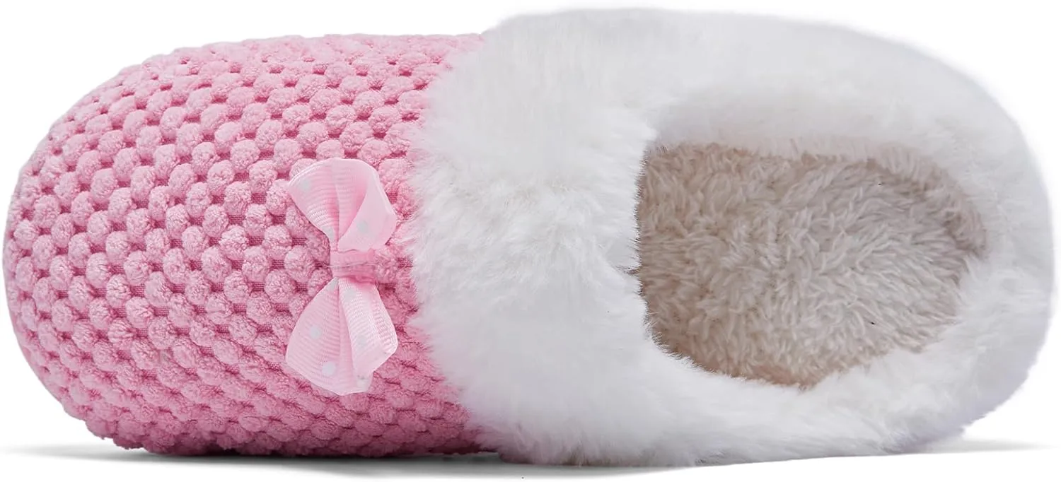Kids Toddler Girls Slippers Memory Foam Comfort Wool-Like Plush Fleece Lined Winter House Shoes for Indoor