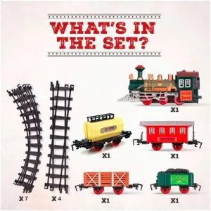 Kids Toy Train Holiday Giftset 16 PCS Rocky Mountain Train Set with Coal Cart, Tank Carriage - LED Light & Train Whistle Sound - 5 Train Cars 11 Rail Sections