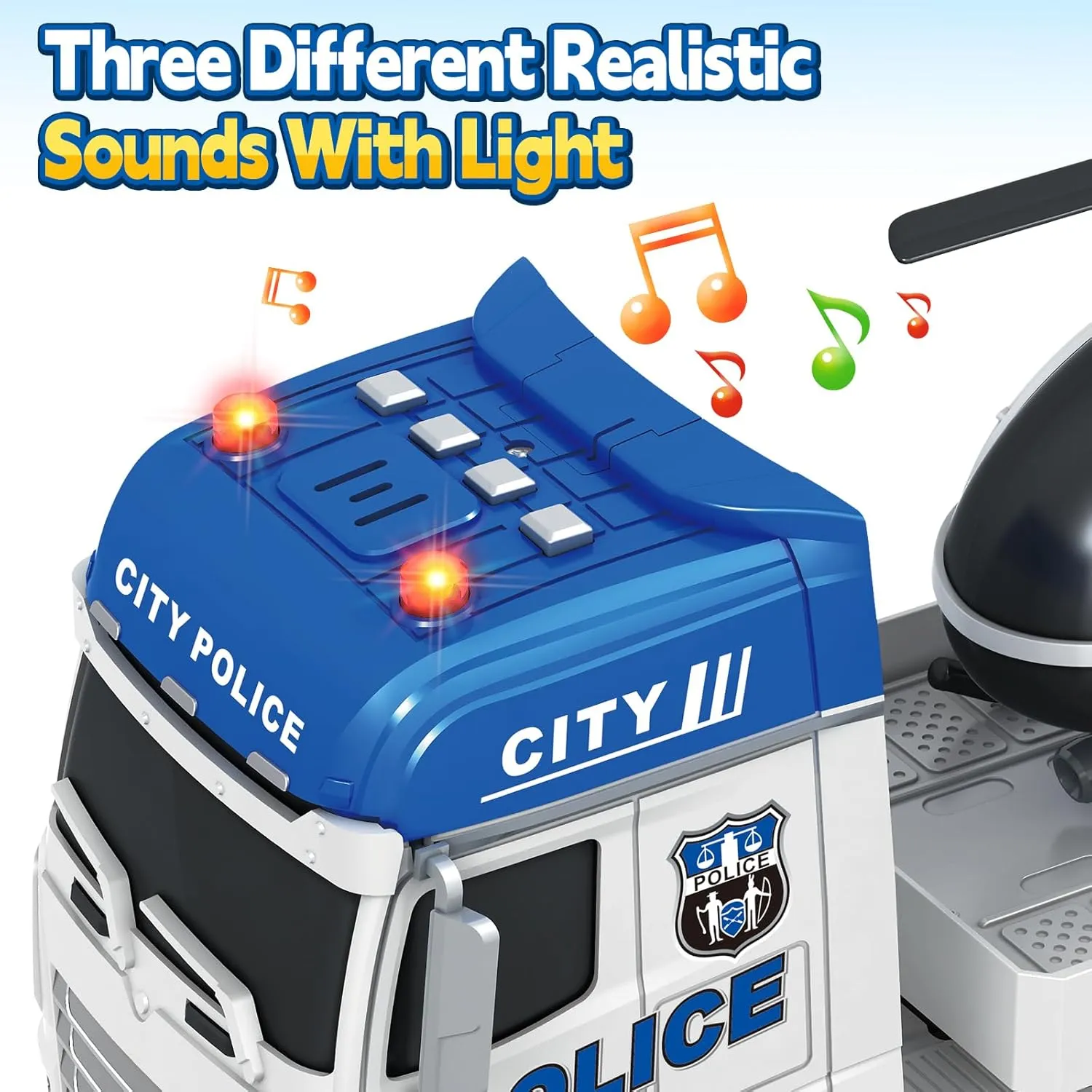 Kids Toys for 3 4 5 6 7 8 Years Old Boys, 25" Police Truck Toy with Racing Car and Helicopter, Toddler Friction Powered Truck Vehicle Toy with Lights, Sounds for Boys Girls Christmas Birthday Gifts