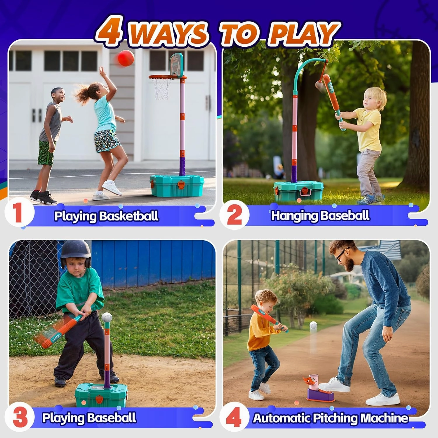 Kids Basketball Hoop and T-Ball Set for Kids 3-5, 3 Adjustable Toddler Basketball Hoop Indoor Outdoor Kids Toys Birthday Gift for Boys Girls