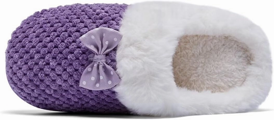 Kids Toddler Girls Slippers Memory Foam Comfort Wool-Like Plush Fleece Lined Winter House Shoes for Indoor