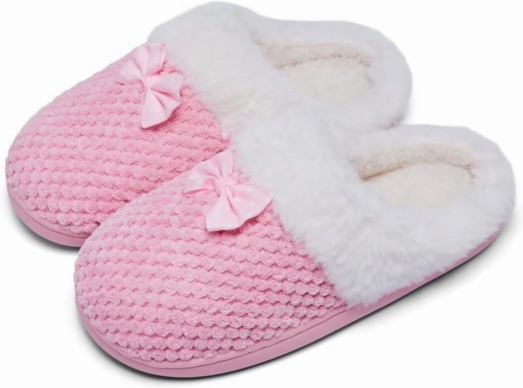 Kids Toddler Girls Slippers Memory Foam Comfort Wool-Like Plush Fleece Lined Winter House Shoes for Indoor