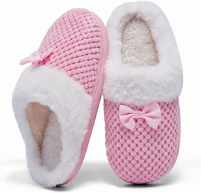 Kids Toddler Girls Slippers Memory Foam Comfort Wool-Like Plush Fleece Lined Winter House Shoes for Indoor