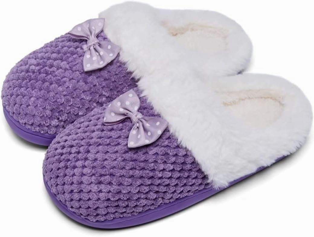 Kids Toddler Girls Slippers Memory Foam Comfort Wool-Like Plush Fleece Lined Winter House Shoes for Indoor