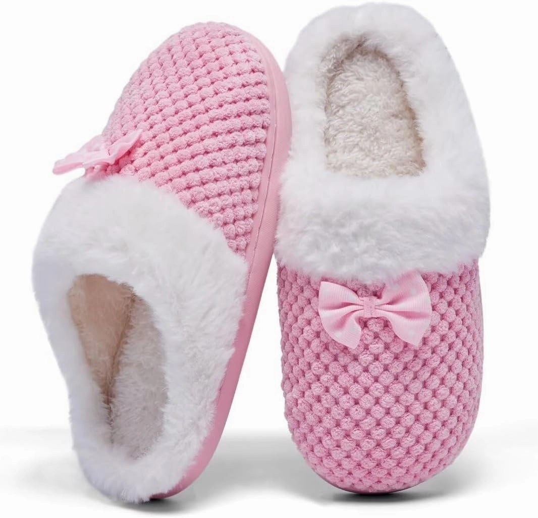 Kids Toddler Girls Slippers Memory Foam Comfort Wool-Like Plush Fleece Lined Winter House Shoes for Indoor