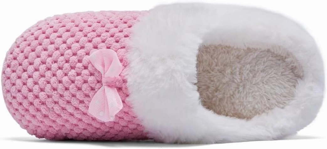 Kids Toddler Girls Slippers Memory Foam Comfort Wool-Like Plush Fleece Lined Winter House Shoes for Indoor