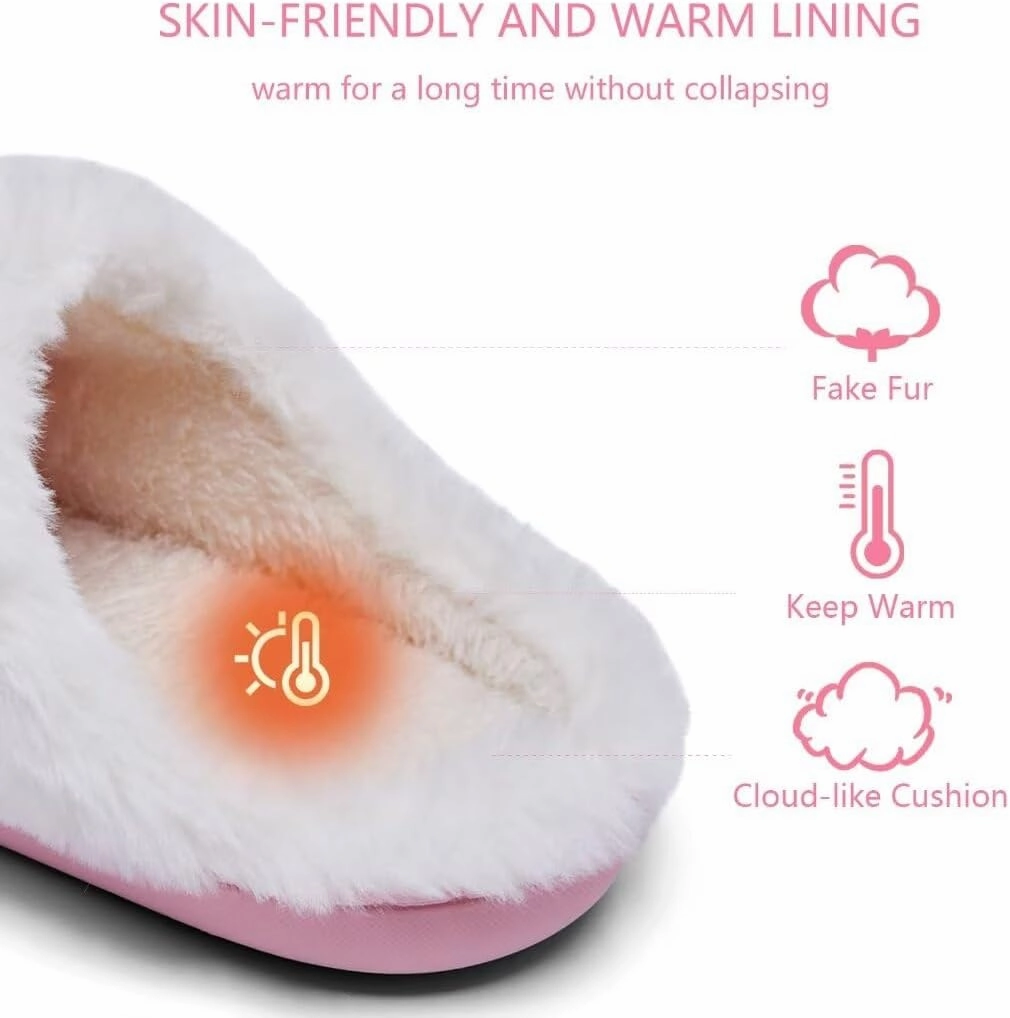 Kids Toddler Girls Slippers Memory Foam Comfort Wool-Like Plush Fleece Lined Winter House Shoes for Indoor