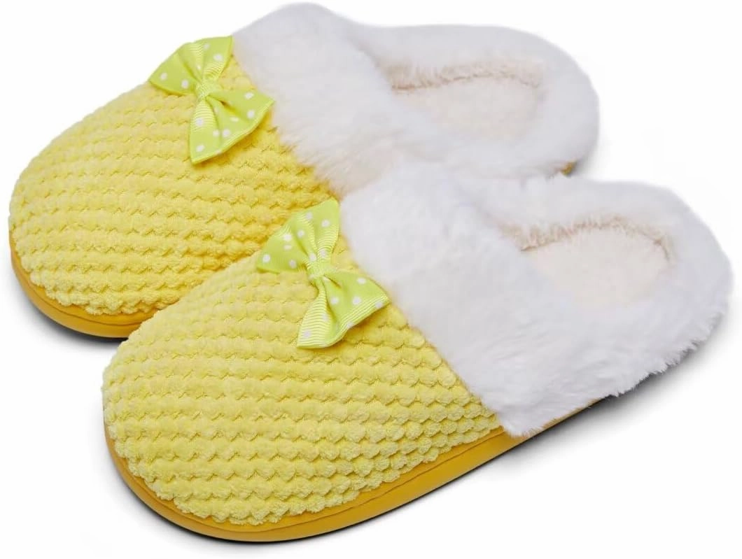 Kids Toddler Girls Slippers Memory Foam Comfort Wool-Like Plush Fleece Lined Winter House Shoes for Indoor