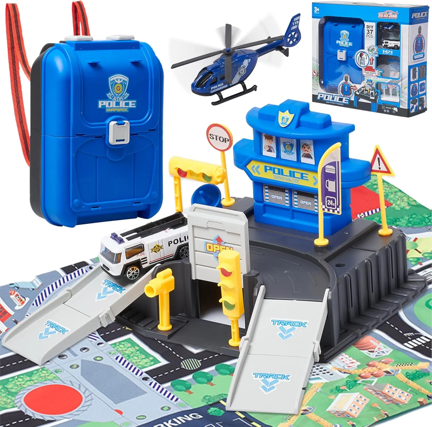 Kidzlane Police Station Toy - Multi Color, 5 Units per Pack, Plastic and Metal Material, Backpack Design Building Blocks, Easy Storage, Ideal for Family Travel