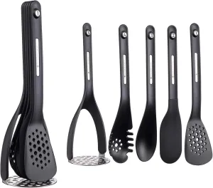 KitchenCraft MasterClass Smart Space Nesting Magnetic Kitchen Utensil Set, Silicone, Black, 9 x 9 x 30 cm, Pack of 5