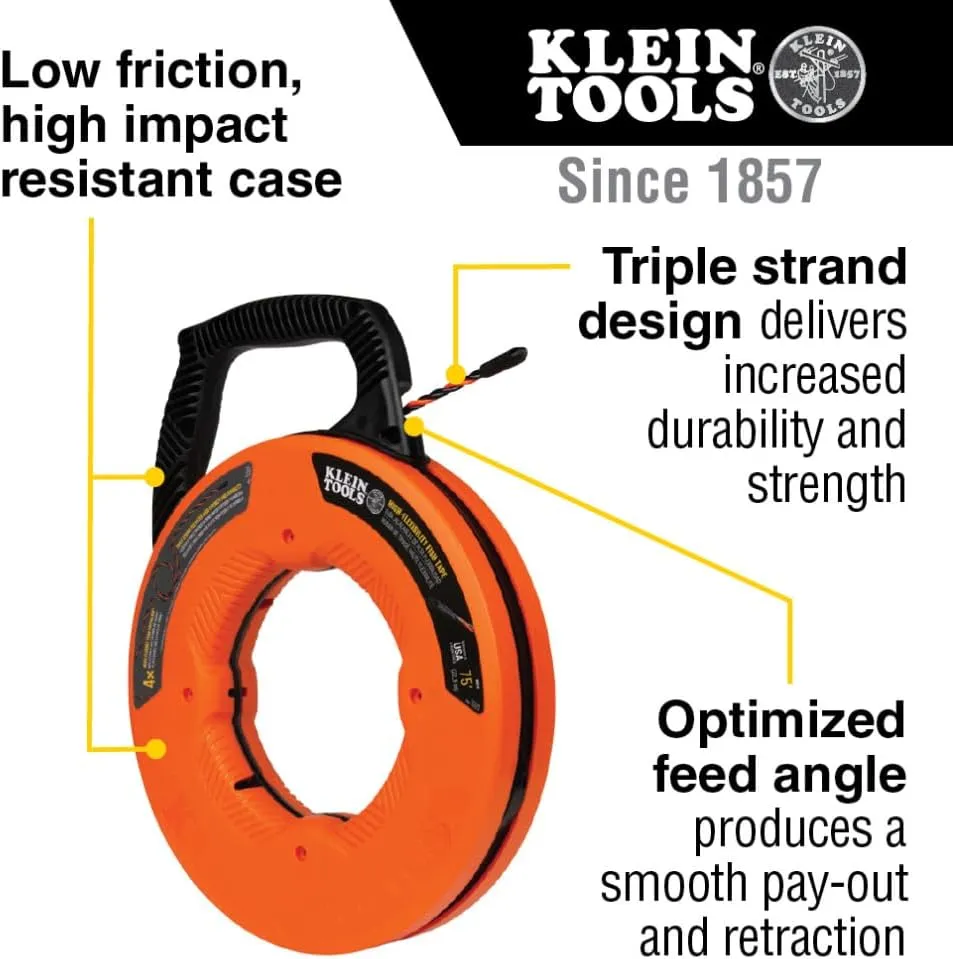 Klein Tools 50375 75-Foot Fish Tape, Hi-Flex Polyester, Electrical Wire Pulling Solution for Flexibility and Strength