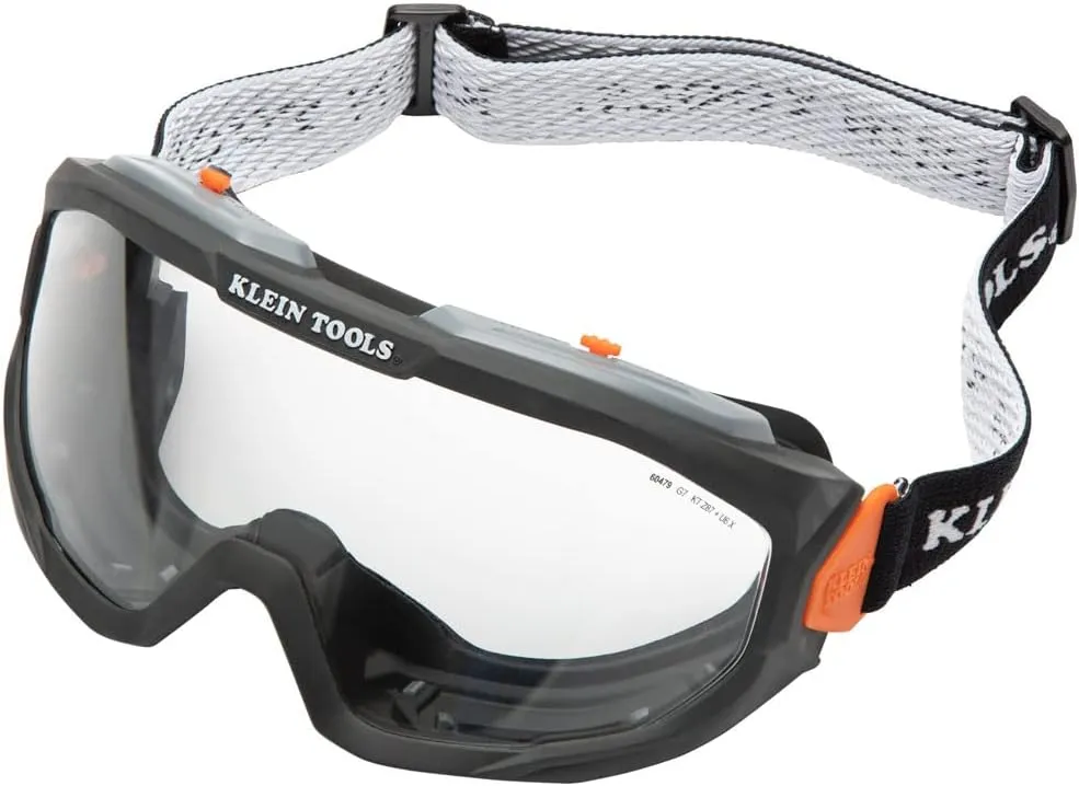 Klein Tools 60479 Safety Goggles, Clear Lens PPE Eye Protection, Anti-Fog, Scratch-Resistant, UV Protection, Adjustable Vents