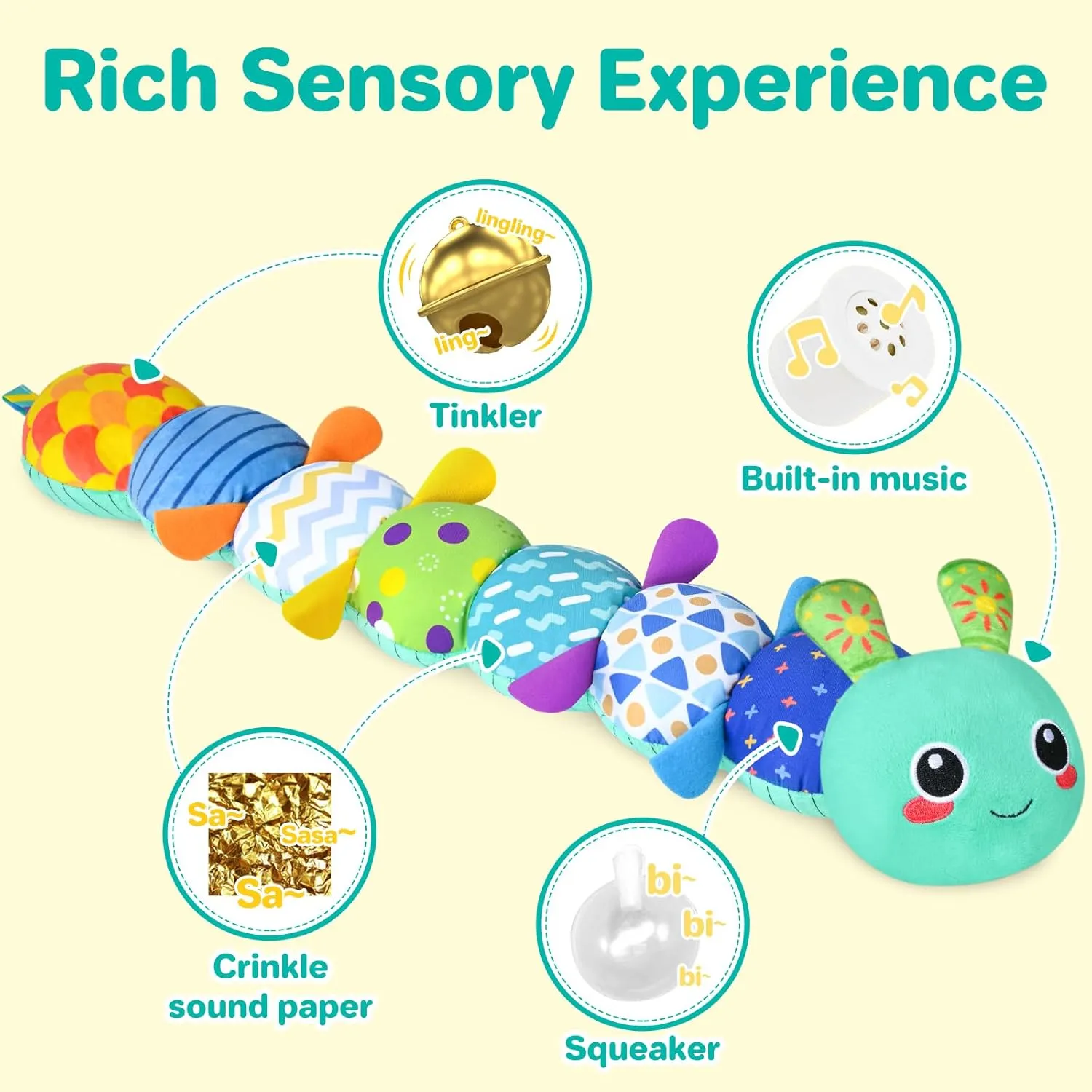 KMUYSL Baby Toys 0-6 6-12 Months, Sensory Music Animal Stuffed Toy for 0 1 2 3 4 5 6  Months, Plush Toy with Crinkle and Rattles for Infant Newborn, Tummy Time Toys Gifts for 0-3-6-12 Month