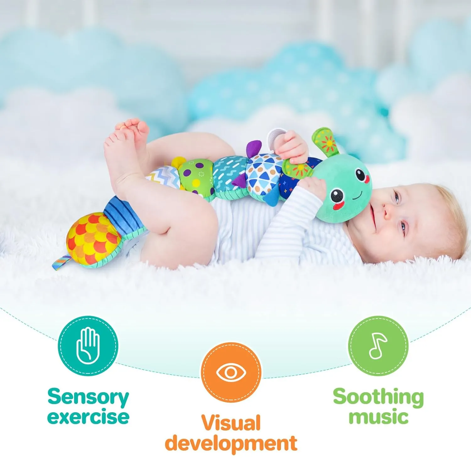 KMUYSL Baby Toys 0-6 6-12 Months, Sensory Music Animal Stuffed Toy for 0 1 2 3 4 5 6  Months, Plush Toy with Crinkle and Rattles for Infant Newborn, Tummy Time Toys Gifts for 0-3-6-12 Month