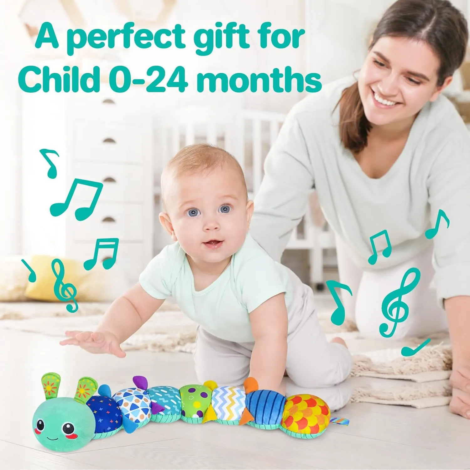 KMUYSL Baby Toys 0-6 6-12 Months, Sensory Music Animal Stuffed Toy for 0 1 2 3 4 5 6  Months, Plush Toy with Crinkle and Rattles for Infant Newborn, Tummy Time Toys Gifts for 0-3-6-12 Month