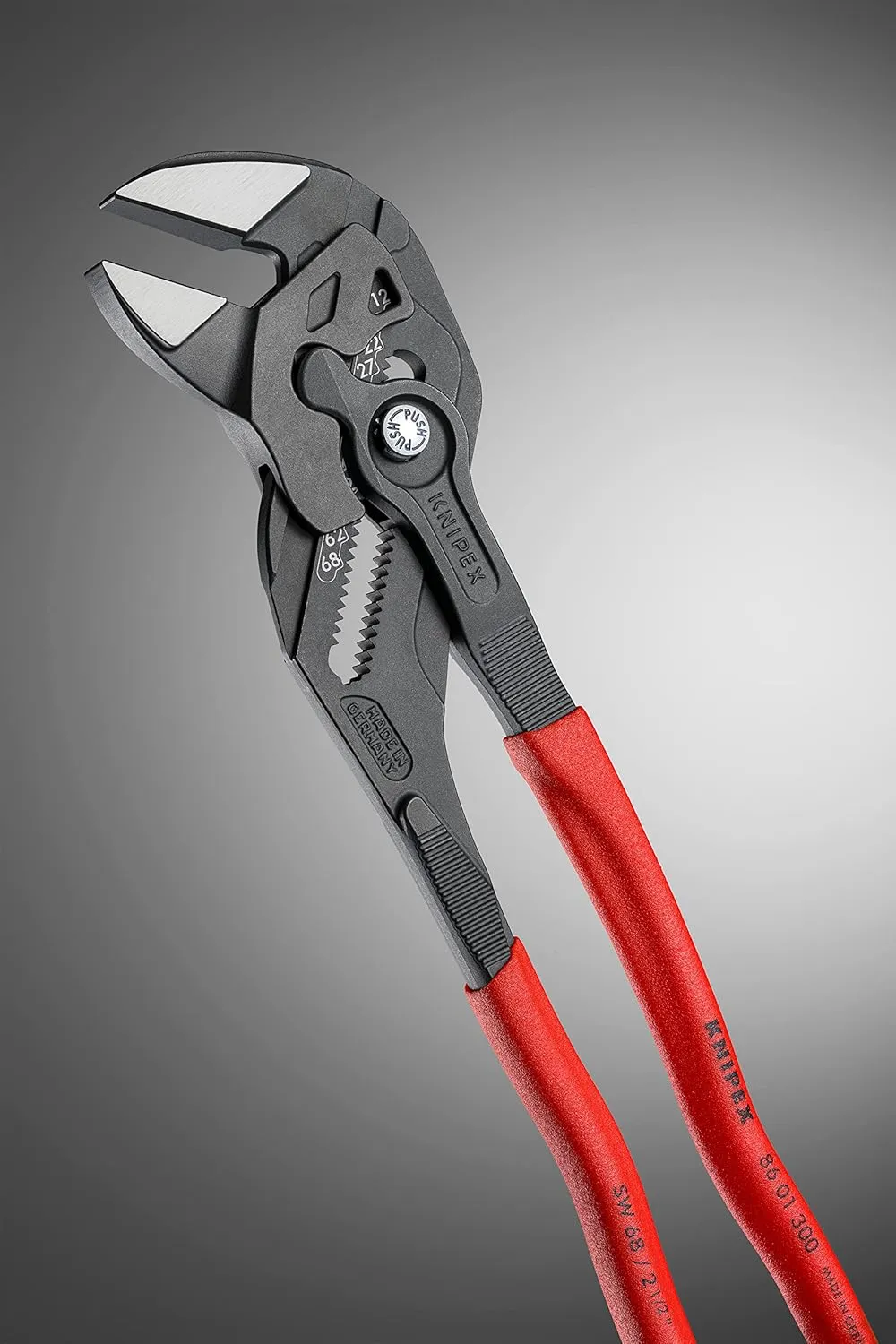 Knipex Pliers Wrench pliers and a wrench in a single tool grey atramentized, with non-slip plastic coating 300 mm 86 01 300