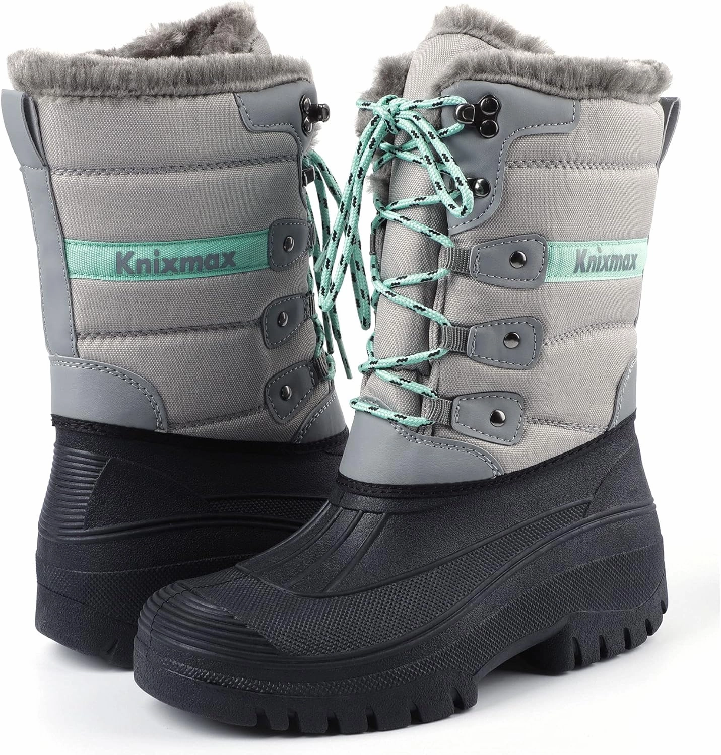 Knixmax Women's Winter Snow Boots Waterproof Mid Calf Booties Fur Lined Warm Outdoor Insulated Mucker Yard Skiing Hiking Boots