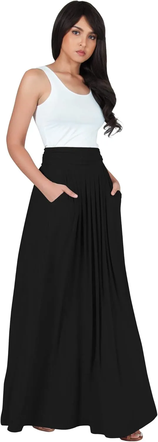 KOH KOH Womens Long Flowy Cute Modest High Waist Floor Length Pockets Maxi Skirt