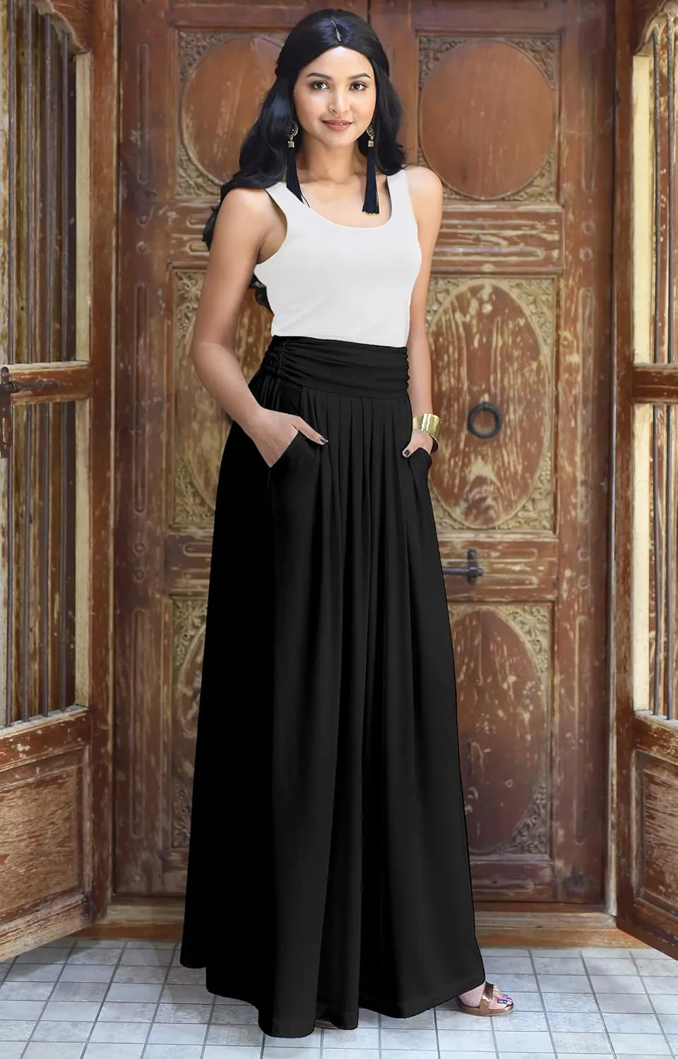 KOH KOH Womens Long Flowy Cute Modest High Waist Floor Length Pockets Maxi Skirt