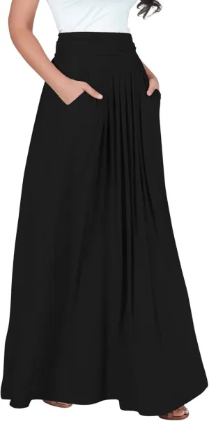KOH KOH Womens Long Flowy Cute Modest High Waist Floor Length Pockets Maxi Skirt
