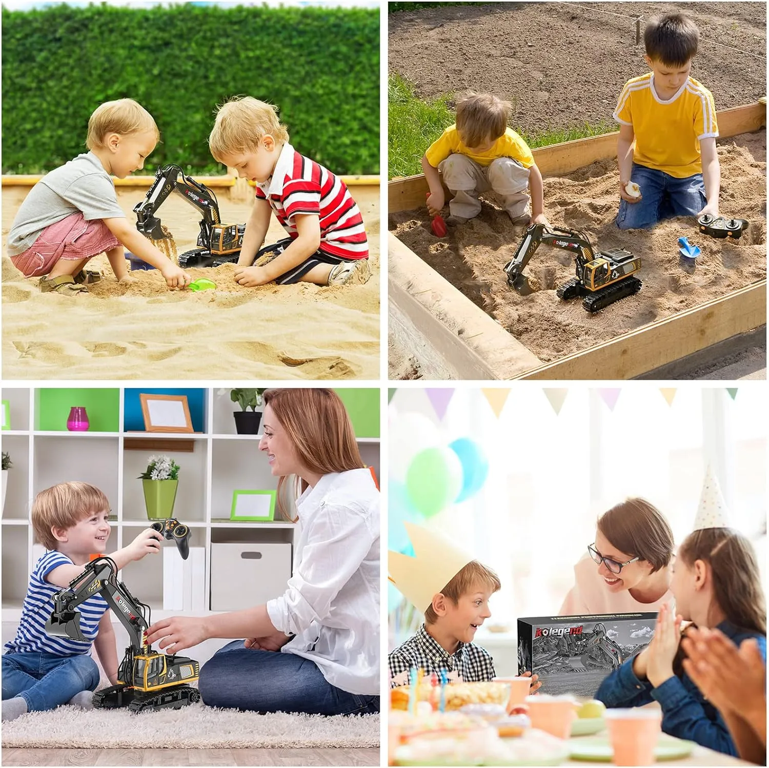 kolegend Remote Control Excavator Toy 16 Inch, 11 Channel RC Construction Vehicles Hydraulic Haulers Digger Toys Gift for 6 7 8 9 10 Years Old Kids Boys