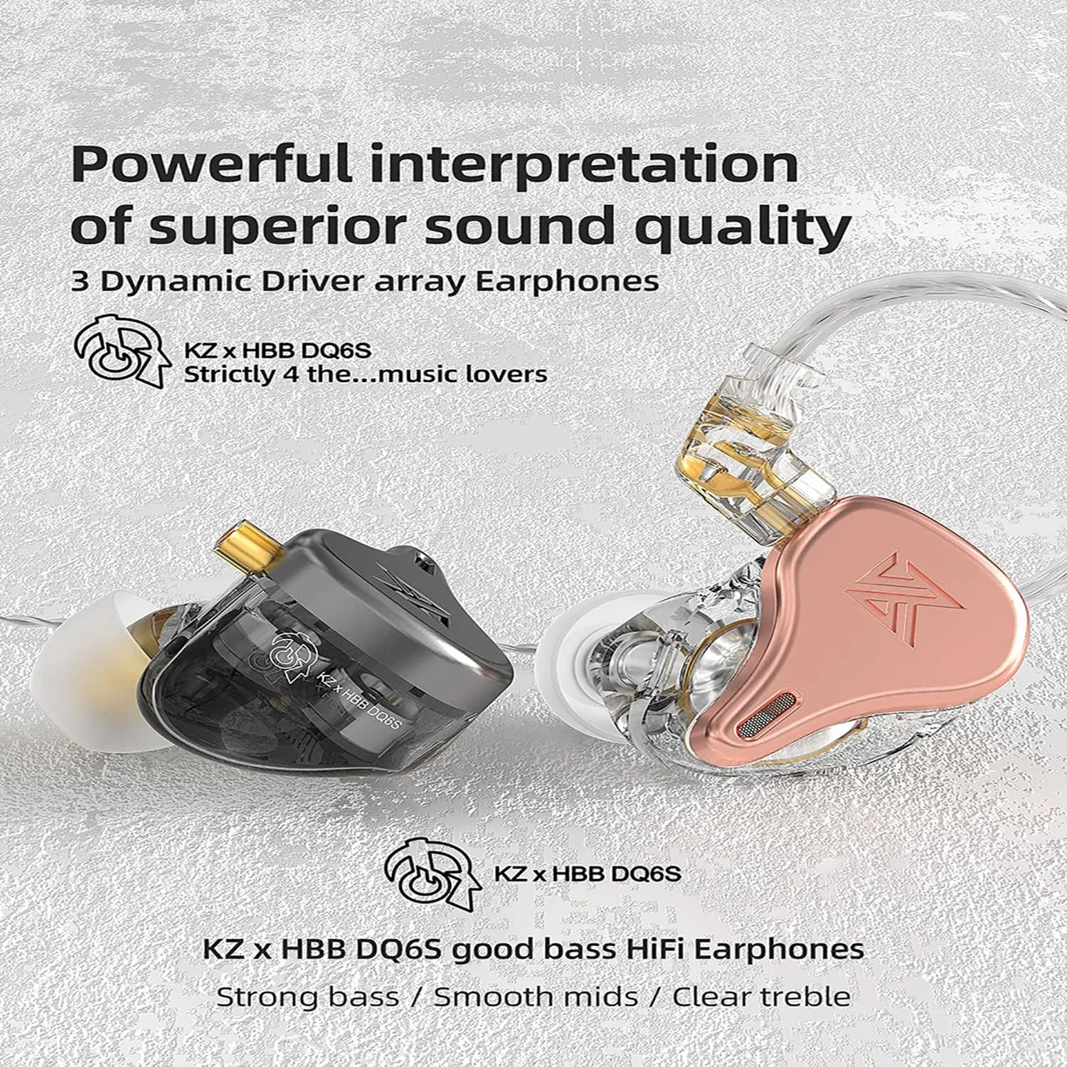 KZ x HBB DQ6S in-Ear Monitors Made for Music Lovers Wired Headset/Headphones Detachable Earphone HiFi Noise-canceling Earbuds (Rose Gold(with mic))