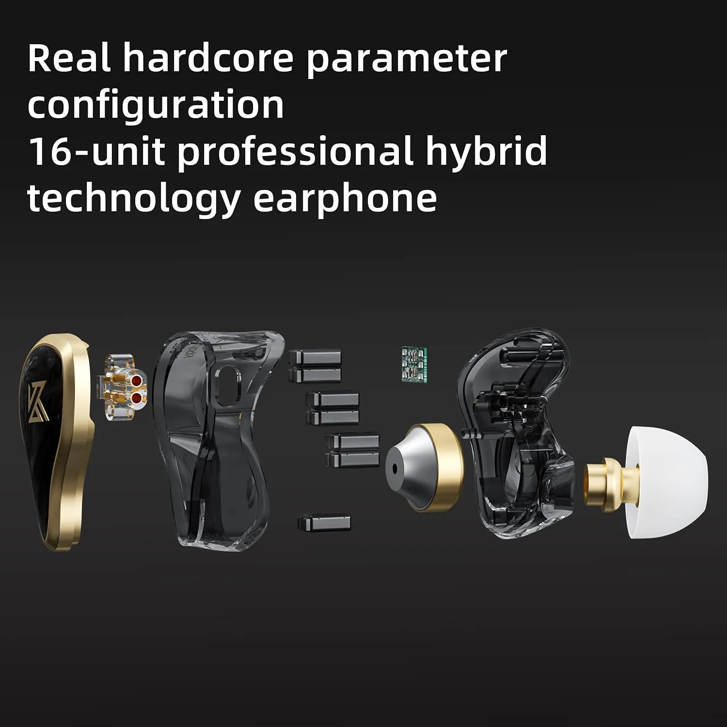 KZ ZAS in-Ear Headphones Wired Earbuds 16-Unit Hybrid in Ear Monitor Earphone 7BA 1DD IEM Earphone with 8 cores Silver Plated Cable(Black, Without Mic)