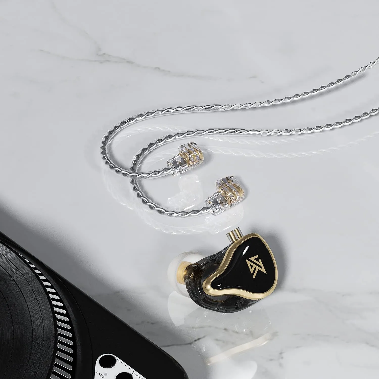 KZ ZAS in-Ear Headphones Wired Earbuds 16-Unit Hybrid in Ear Monitor Earphone 7BA 1DD IEM Earphone with 8 cores Silver Plated Cable(Black, Without Mic)