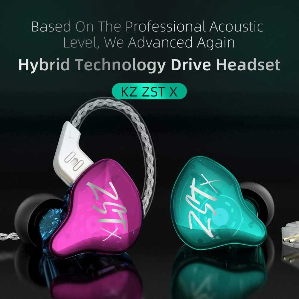 KZ ZST X in-Ear Monitors, Upgraded Dynamic Hybrid Dual Driver ZSTX Earphones, HiFi Stereo IEM Wired Earbuds/Headphones with Detachable Cable for Musician Audiophile (Without Mic, Purple)