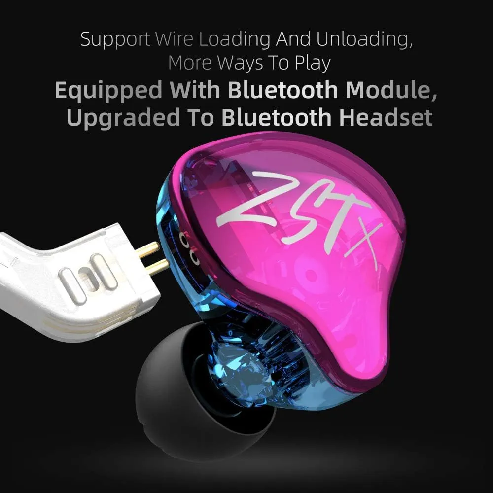 KZ ZST X in-Ear Monitors, Upgraded Dynamic Hybrid Dual Driver ZSTX Earphones, HiFi Stereo IEM Wired Earbuds/Headphones with Detachable Cable for Musician Audiophile (Without Mic, Purple)