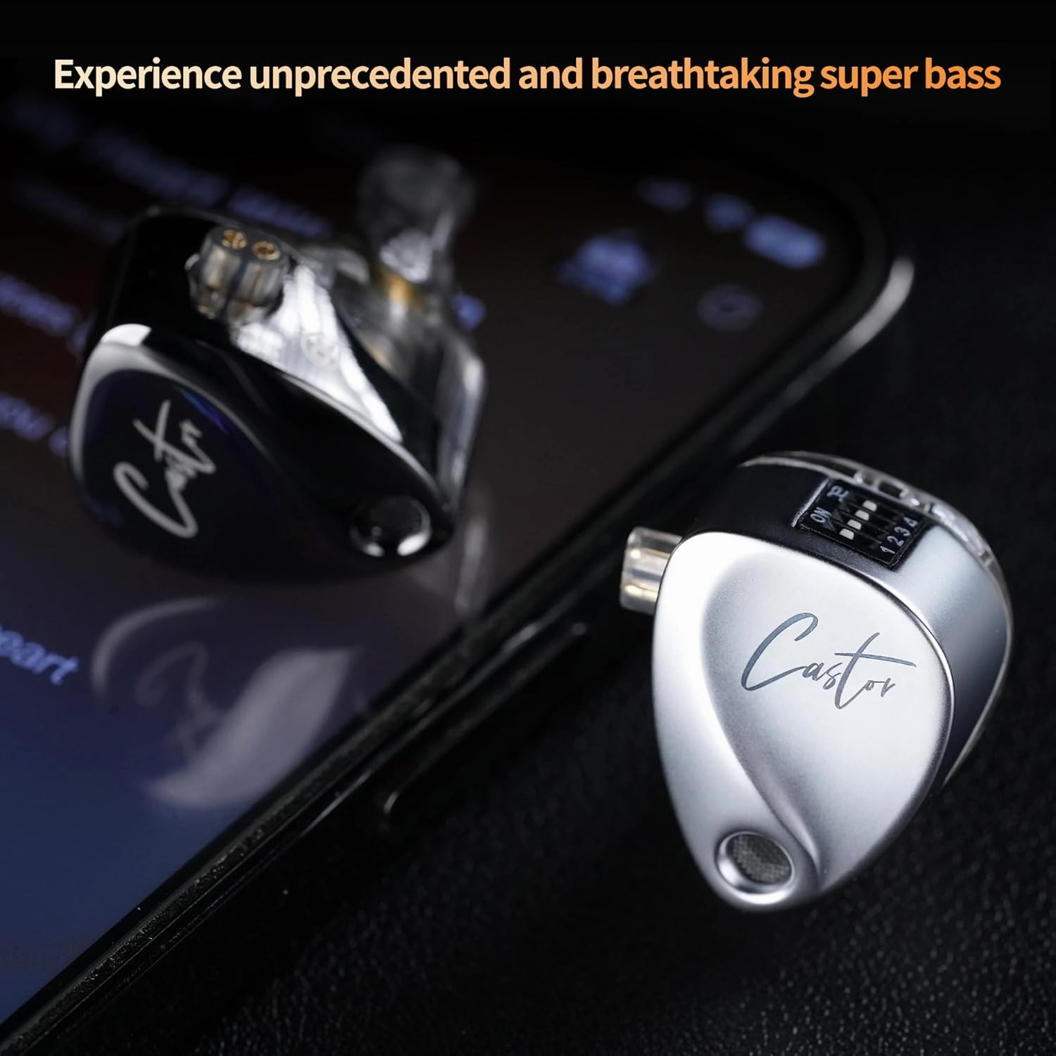 KZ Castor in Ear Monitor, Harman Edition IEM with Dual Dynamic Drivers, Tunable in Ear Headphones Gaming Earbuds with Adjusting Switch, Noise-isolating (Bass Version, with Microphone)