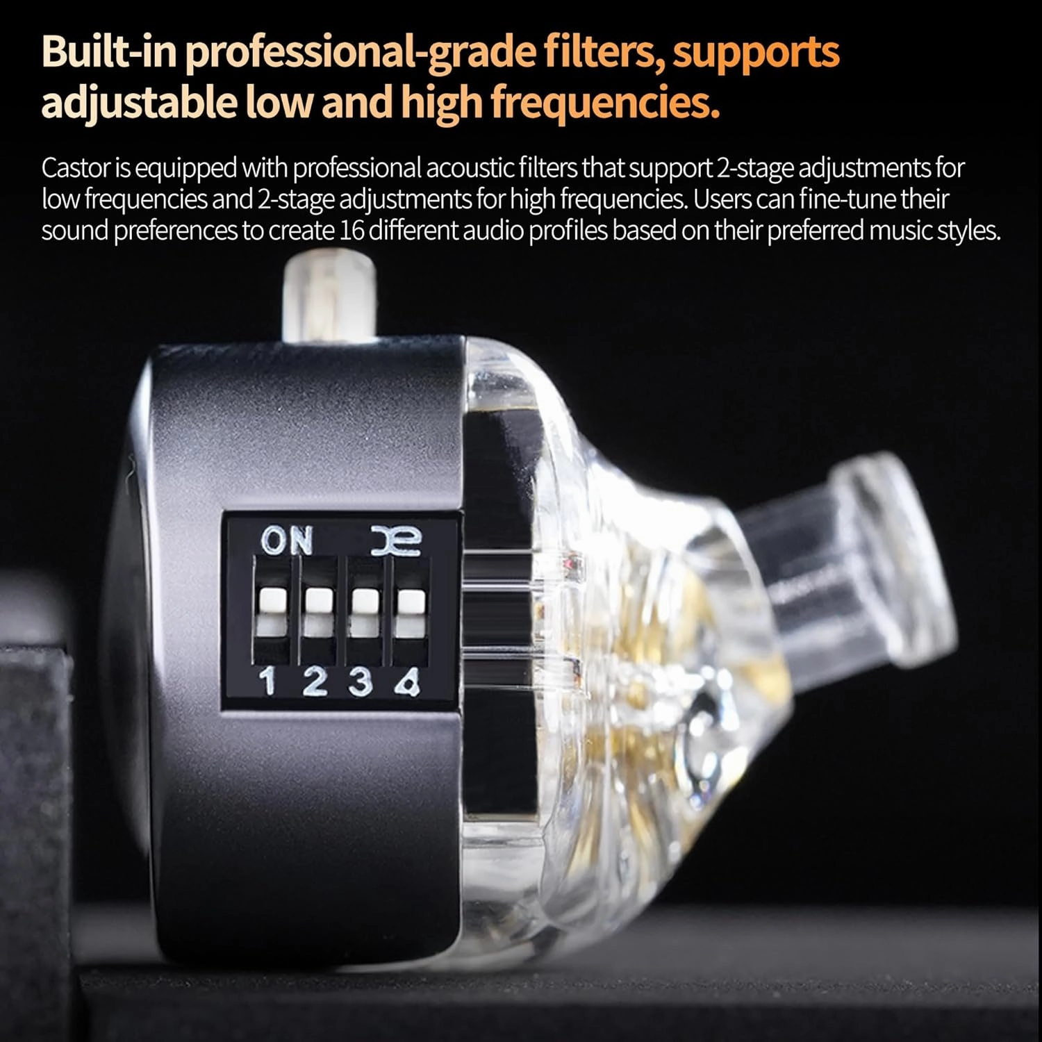 KZ Castor in Ear Monitor, Harman Edition IEM with Dual Dynamic Drivers, Tunable in Ear Headphones Gaming Earbuds with Adjusting Switch, Noise-isolating (Standard Version, with Microphone)