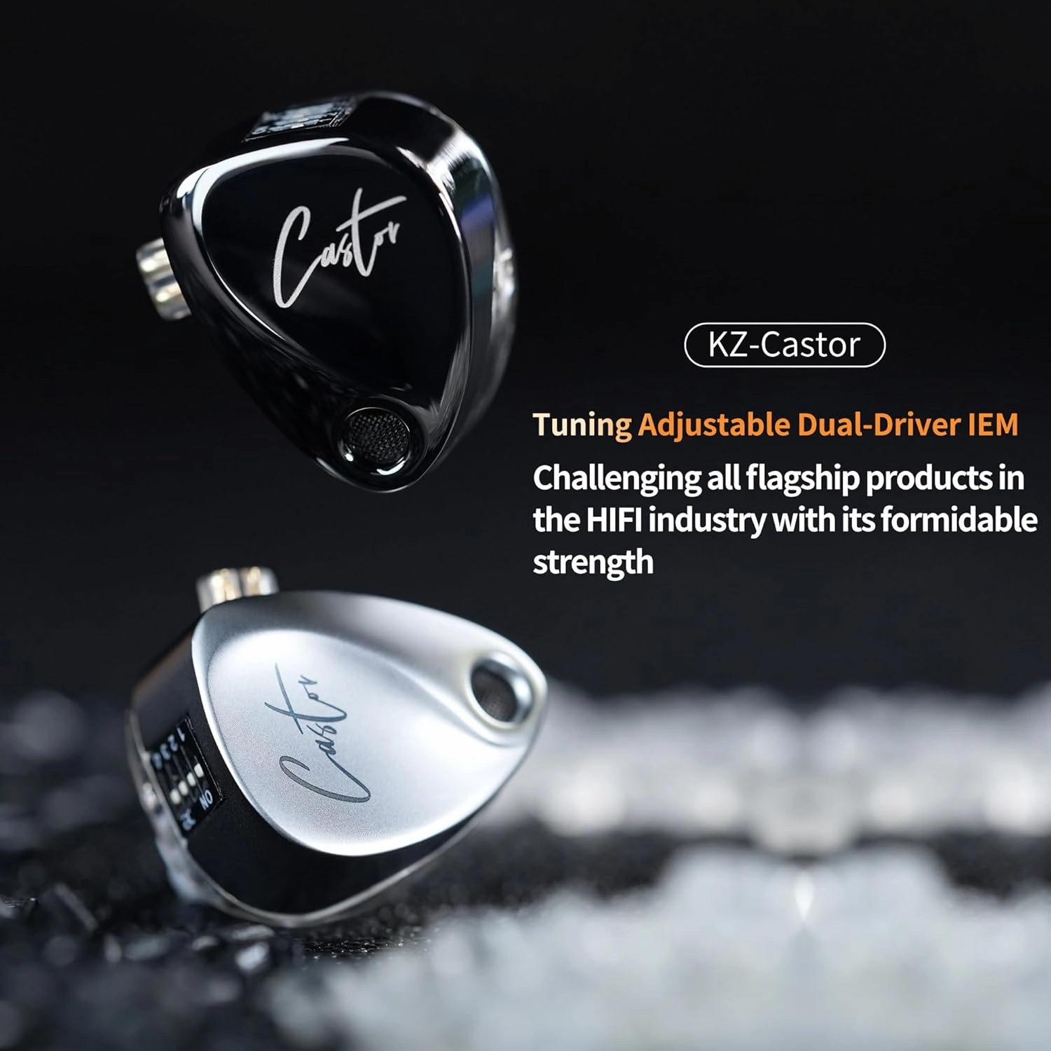 KZ Castor in Ear Monitor, Harman Edition IEM with Dual Dynamic Drivers, Tunable in Ear Headphones Gaming Earbuds with Adjusting Switch, Noise-isolating (Standard Version, with Microphone)