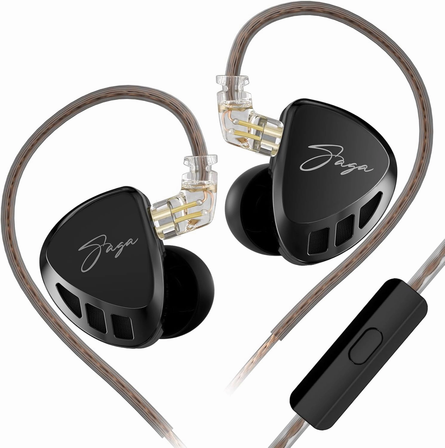 KZ Saga in-Ear Monitor, High-Performance Inner Magnetic Dynamic Driver HiFi Bass IEM, Clarity in All Frequency Stereo Sound Comfortable Headphones for Audio Engineers, Musicians (Bass Improved, Mic)