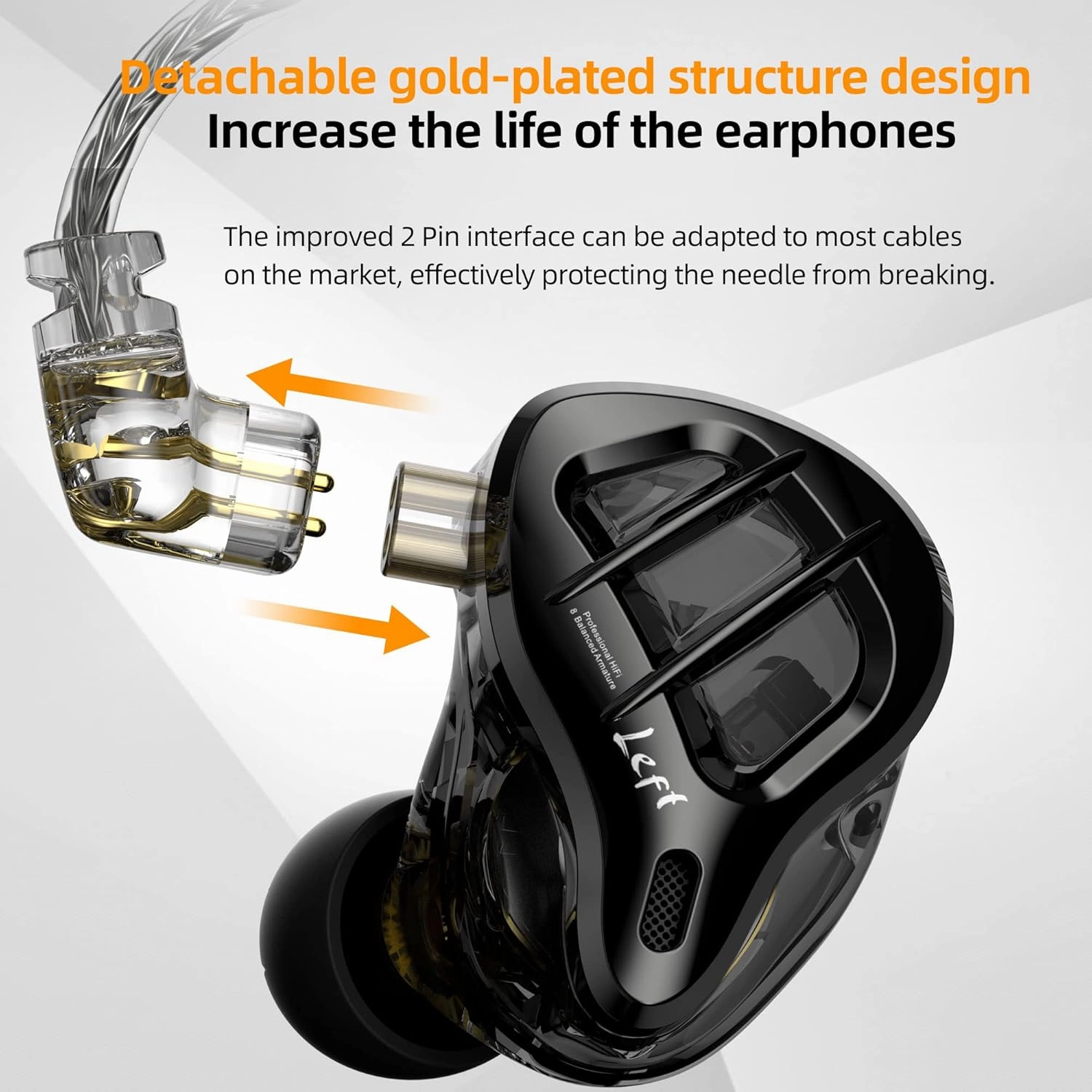 KZ ZAR in-Ear Monitors Headphones 7BA 1DD Hybrid Drivers IEM Earphones,HiFi in-Ear Wired Earphones with 2Pin Detachable Silver-Plated Cable for Singers Drummer Musician (Without Mic,Black)