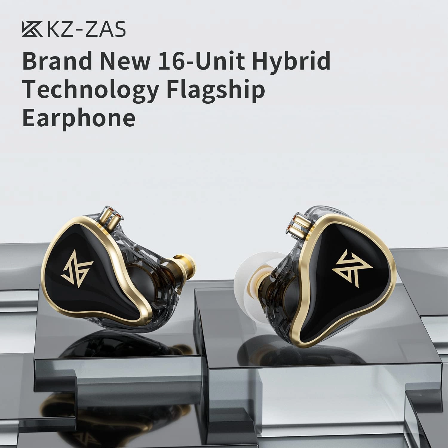 KZ ZAS in-Ear Headphones Wired Earbuds 16-Unit Hybrid in Ear Monitor Earphone 7BA 1DD IEM Earphone with 8 cores Silver Plated Cable(White, with Mic)