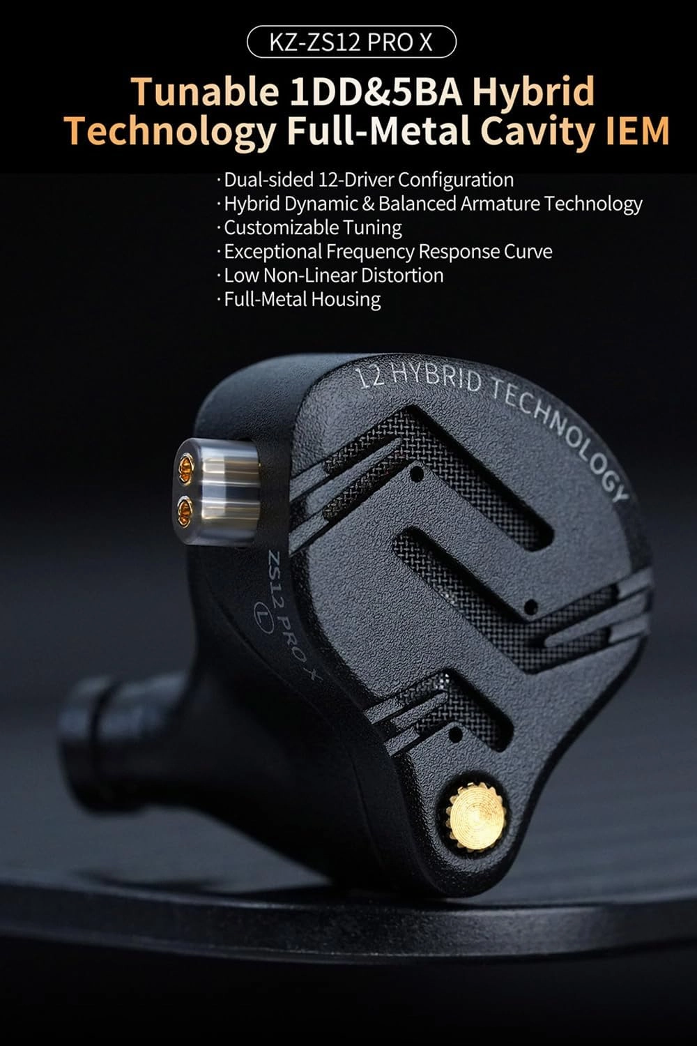 KZ ZS12 Pro X in Ear Monitor Headphones, 1DD 5BA Tuning HiFi KZ IEM Earphones, CNC Metal Gaming Earbuds in-Ear Monitors with Detachable 2Pin-C Cable for Audio Enginners, Musicians, Drummers