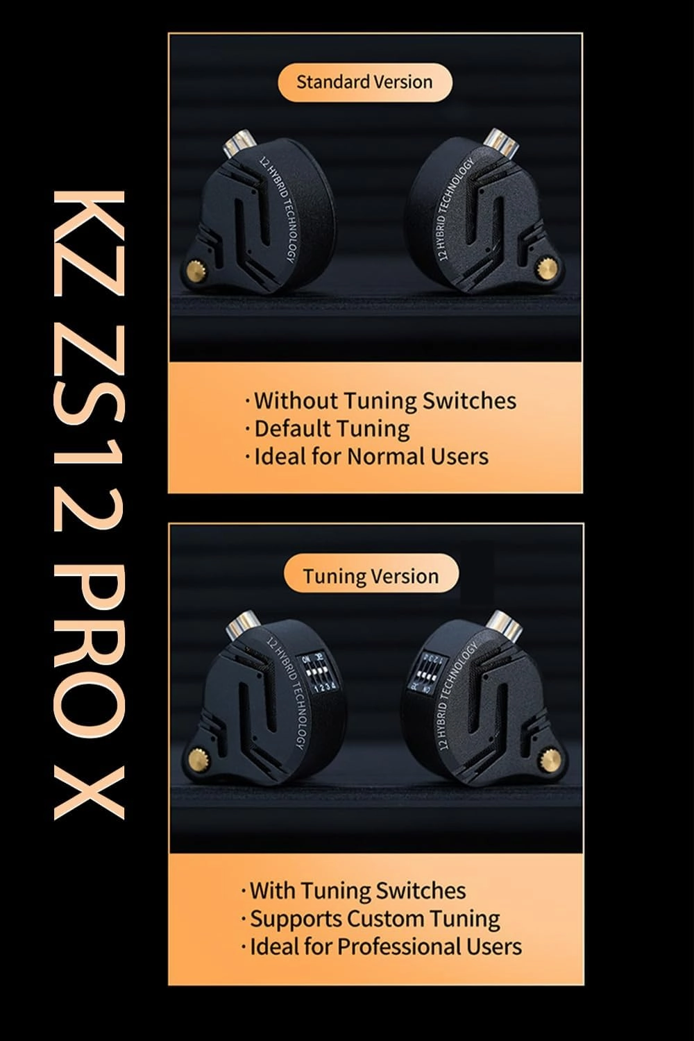 KZ ZS12 Pro X in Ear Monitor Headphones, 1DD 5BA Tuning HiFi KZ IEM Earphones, CNC Metal Gaming Earbuds in-Ear Monitors with Detachable 2Pin-C Cable for Audio Enginners, Musicians, Drummers