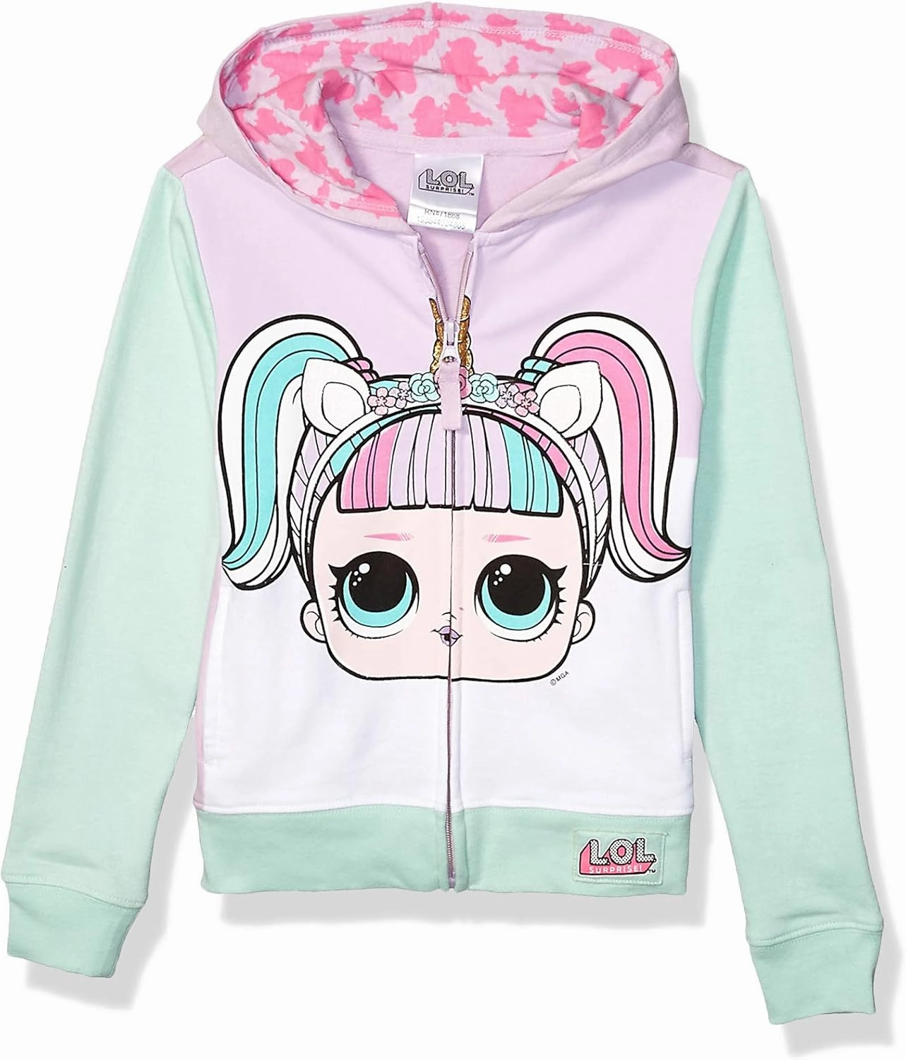 L.O.L. Surprise! Girls' The Theater Club Unicorn Big Face Zip-up Hoodie