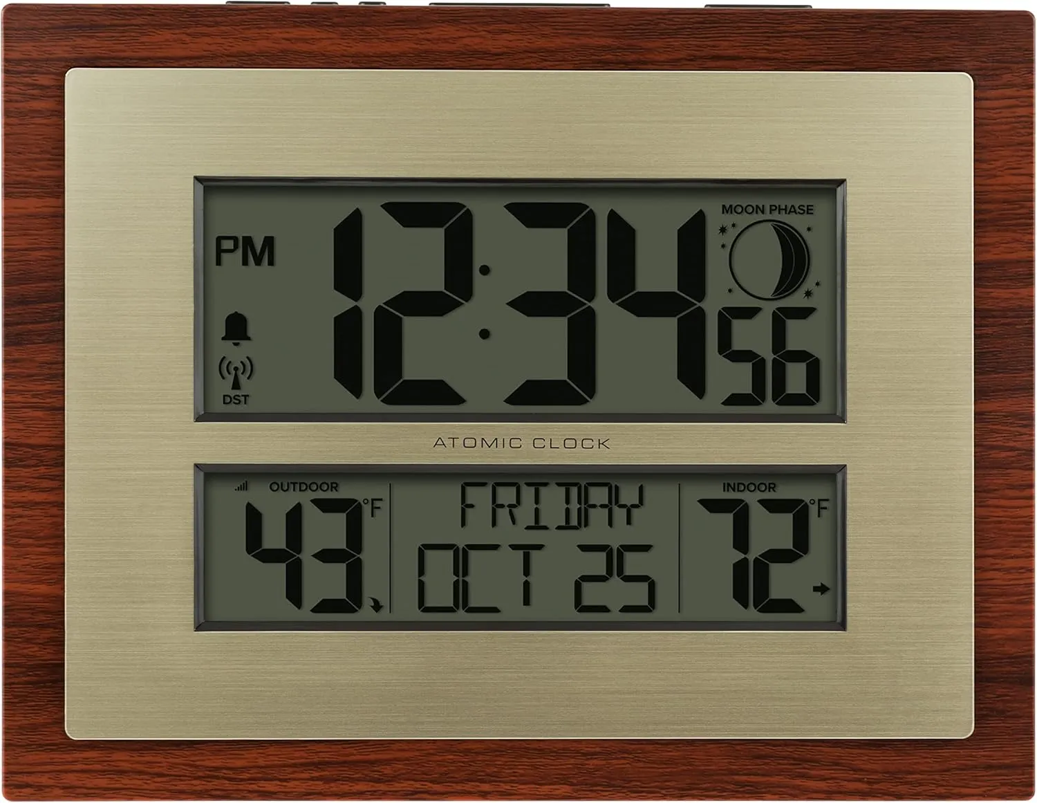 La Crosse Technology 513-23137-INT Atomic Digital Clock with Moon Phase & Calendar