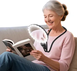 Large 30X 10X Magnifying Glass with Light Hands Free Magnifying Glass with 3 Color LED Flexible Gooseneck Neck Wear Magnifier for Reading, Close Work, Sewing,Seniors