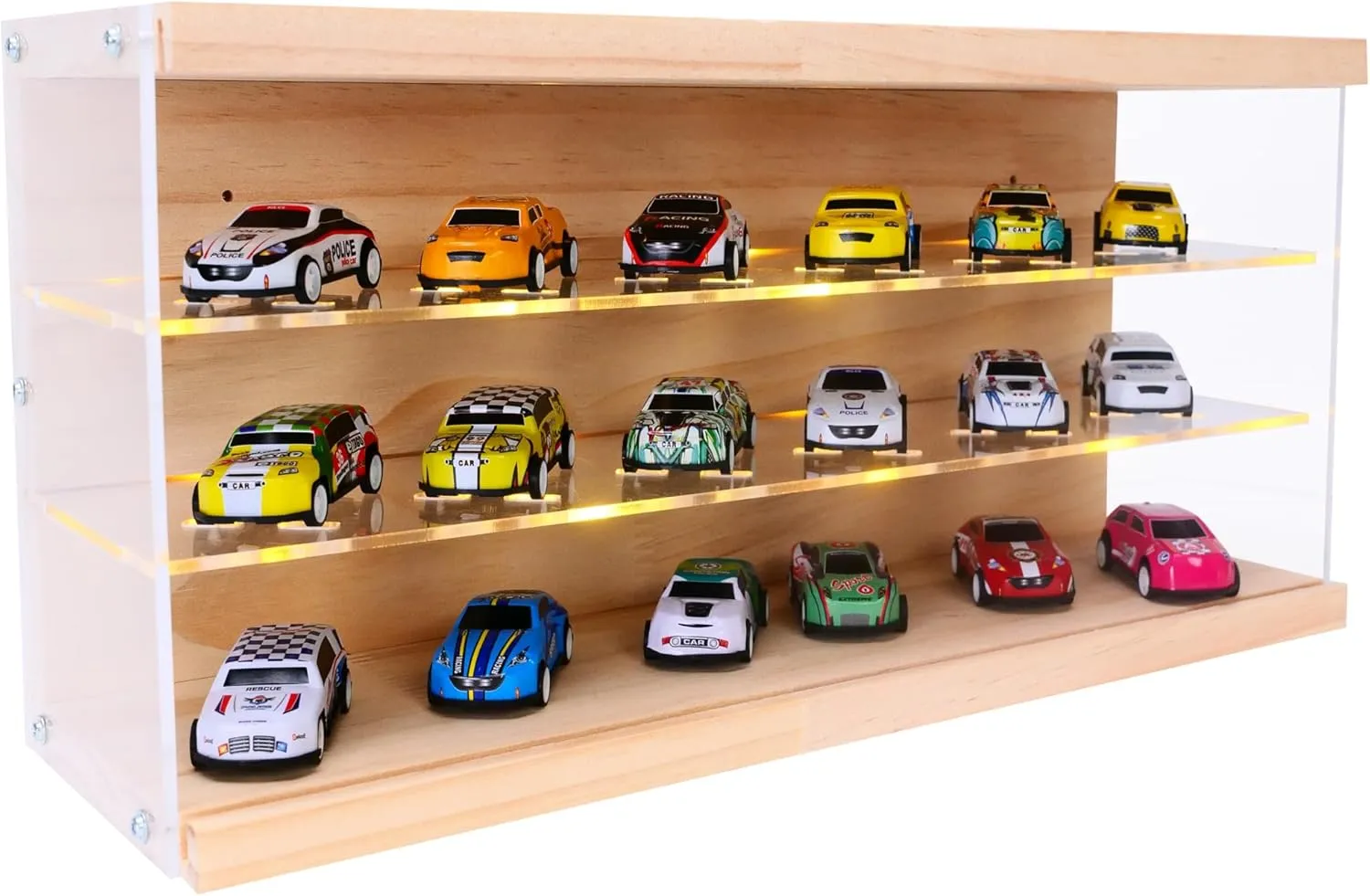 Large Acrylic Display Case for 1/64 Scale Diecast Cars - 18-Car Storage Organizer, Dust-Proof Cabinet with Adjustable Shelves, Compatible with Model Toy Collections