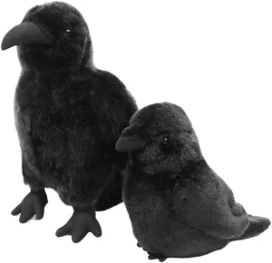Large Crow Plush Mommy 9.44" with a Baby Raven Plushies, 2PCS Black Crow Little Bird Stuffed Animal for Girls and Boys