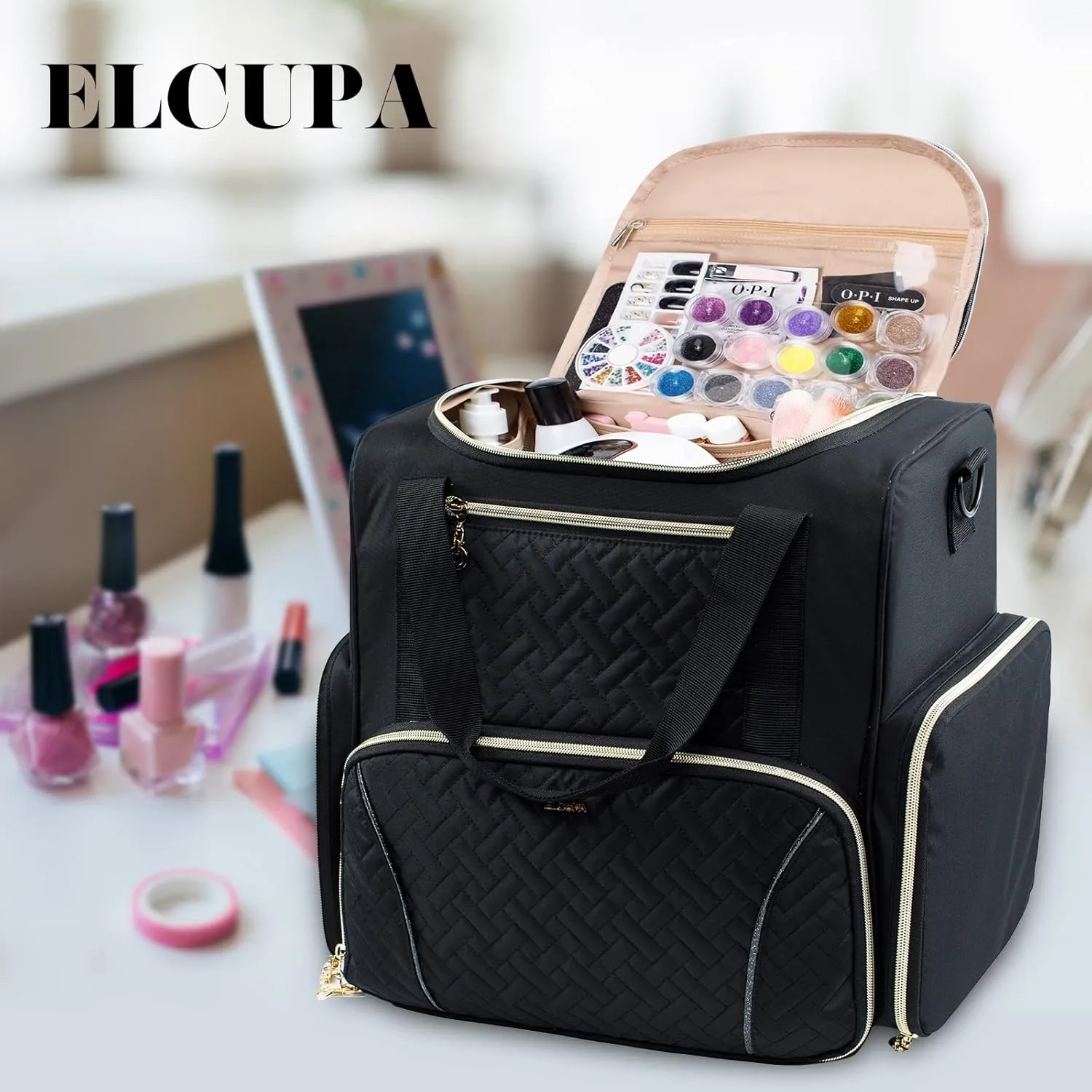 Large Nail Polish Organizer Holds 80 Bottles and a Nail Lamp, Nail Tech Storage Case Large Nail Polish Bag with 3 Removable Nail Cases and Tools Storage Pockets
