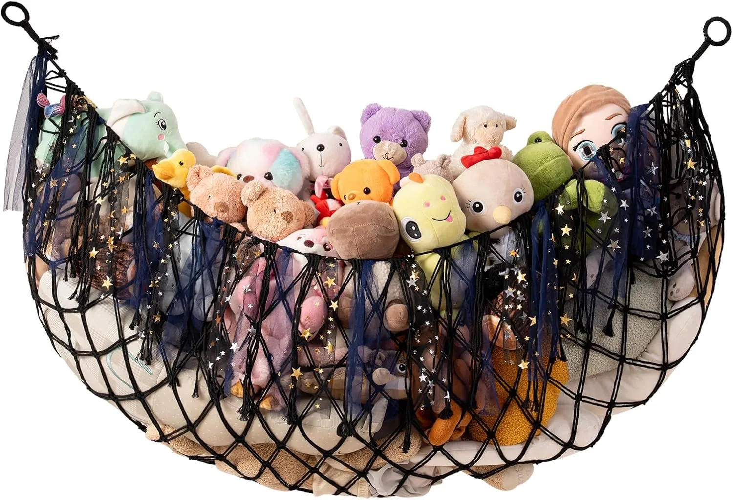 Large Stuffed Animal Hammock, 59'' L Wall Hanging Net for Stuffed Animal Storage, Boho Macrame Toy Net Hammock for Kids Girls Bedroom Playroom Nursery Decor Plushie Teddy Bear Storage - Black