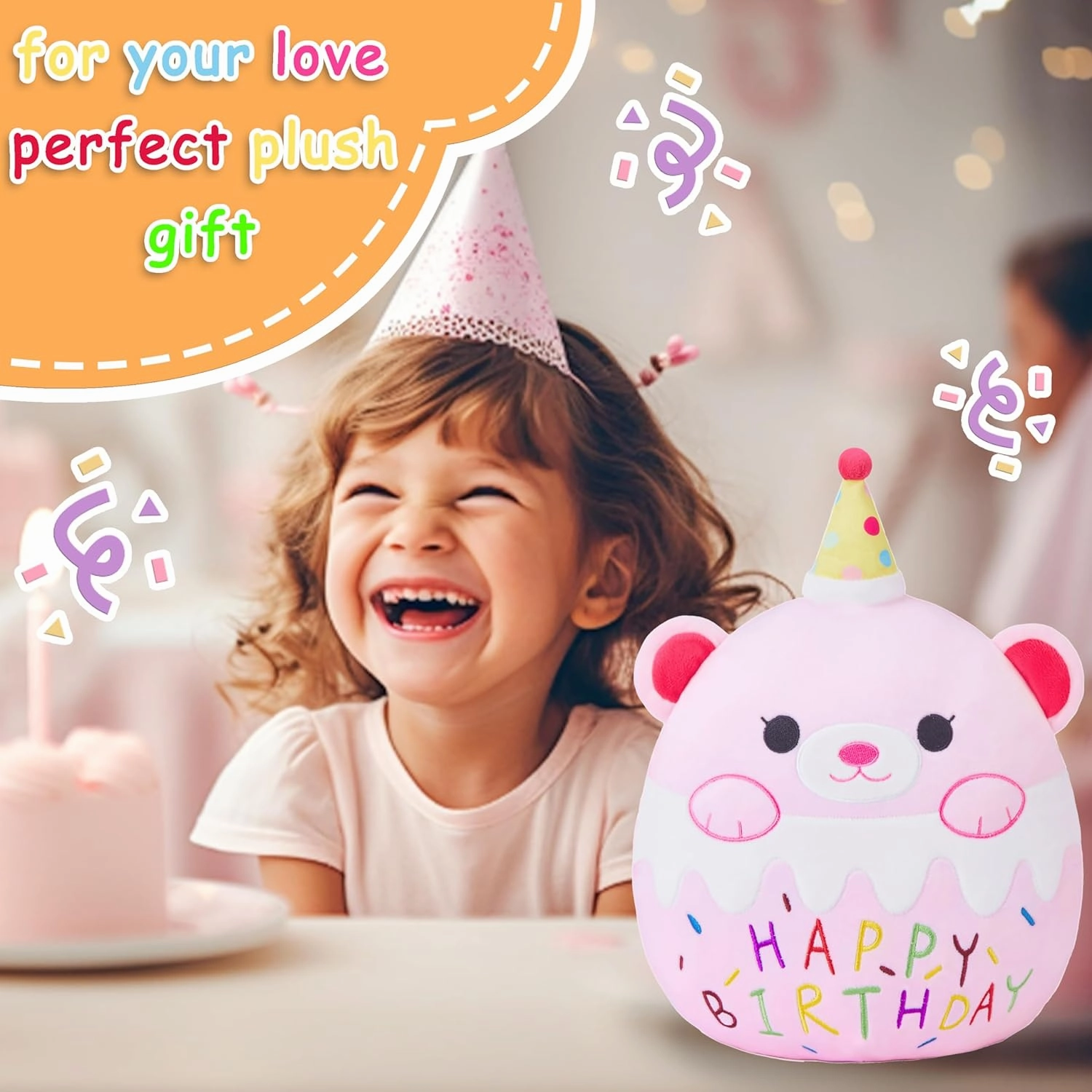 Large Birthday Happy Teddy Bear Plush Pillow Stuffed Animal Toy,15" Big Size Cute Soft Fat Kawaii Cuddle Huggable Plushie,Gift for Kids